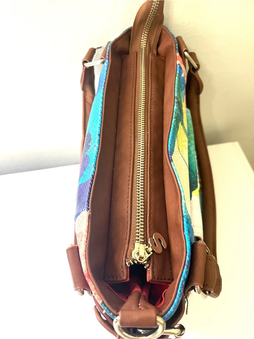 NWOT Rare Desigual Global Traveller Abstract Watercolor Satchel Bag